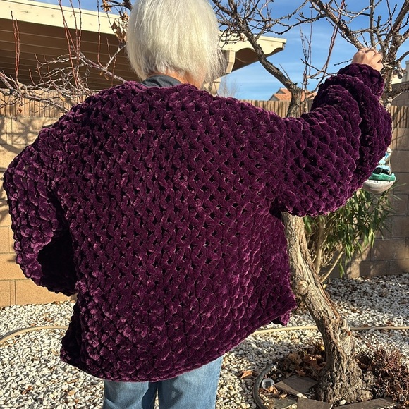 Sweaters - Handmade Crochet Wine Purple Soft Fuzzy Shrug